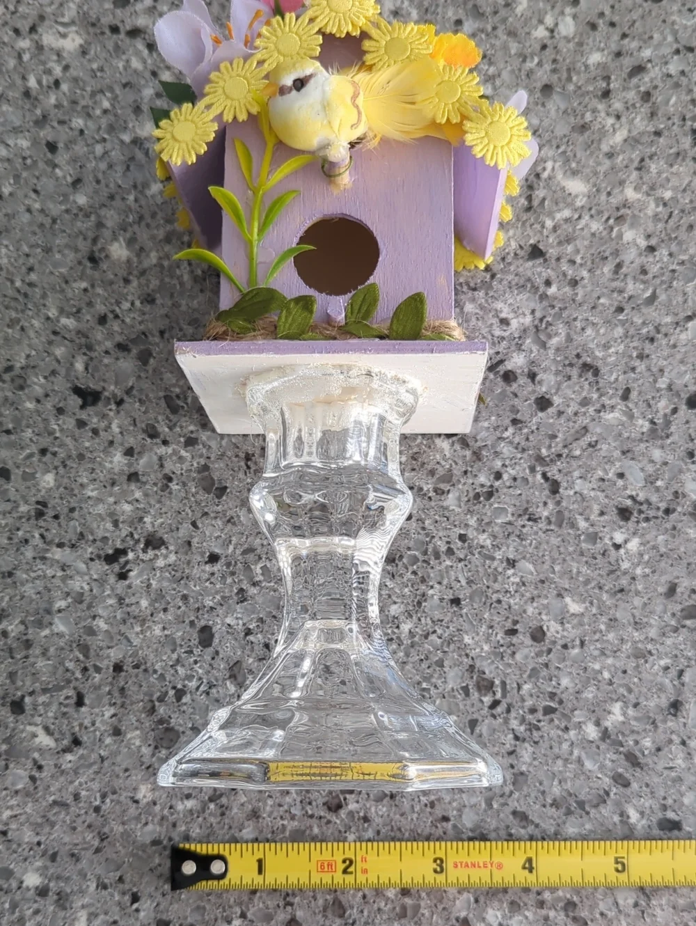 Whimsical Handmade Lilac Floral Birdhouse Decor Piece